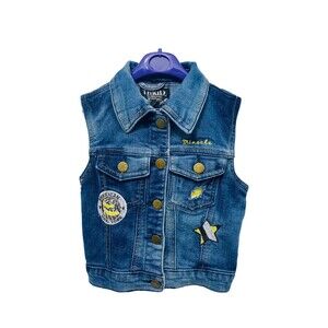 Thrill Apparel Girl's Denim Vest Jacket Blue Embroidered Button Up Size 6